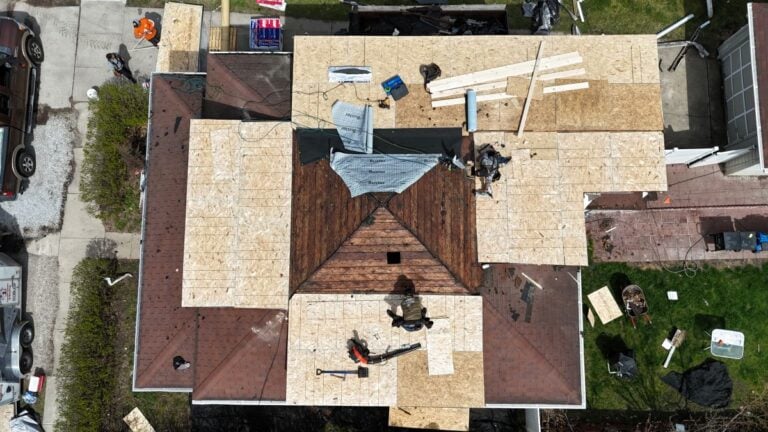 aerial view of a roof replacement