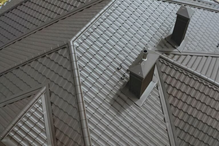 black metal tiles on a house