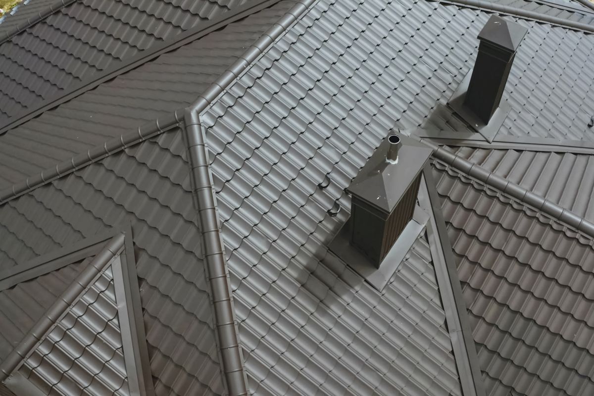 black metal tiles on a house