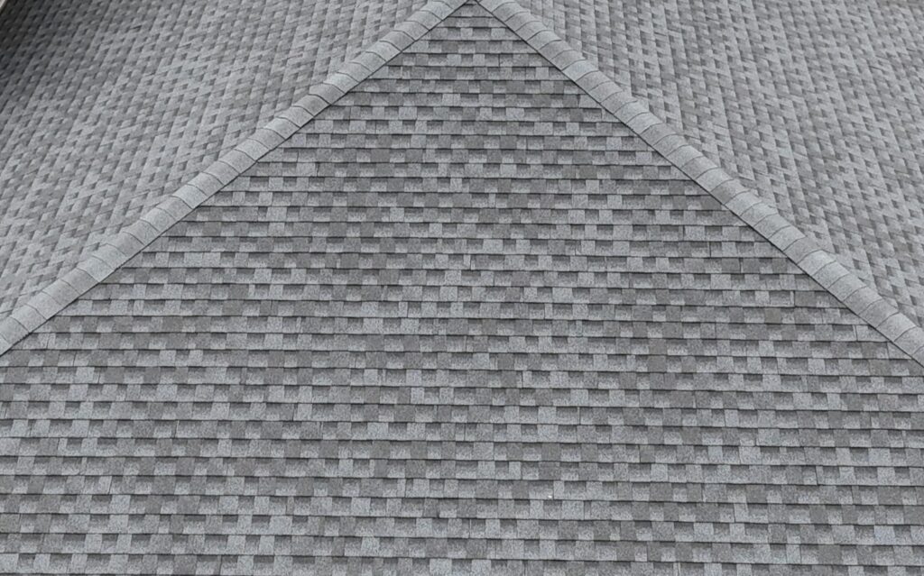 A light grey shingle roof