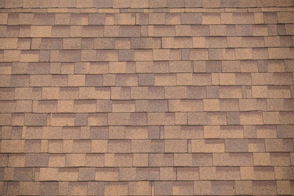 close-up of brown asphalt shingles