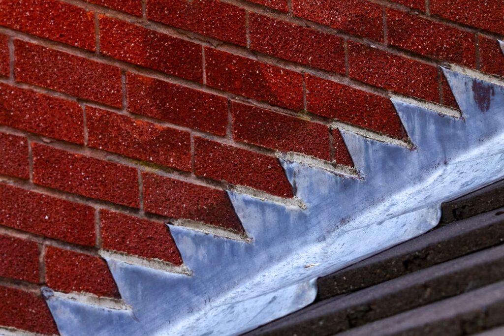 close-up roof step flashing