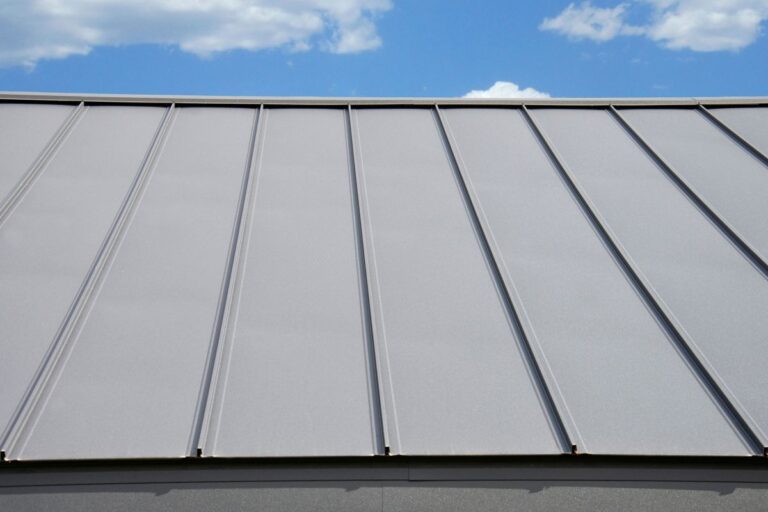 metal standing seam roof grey roof close up
