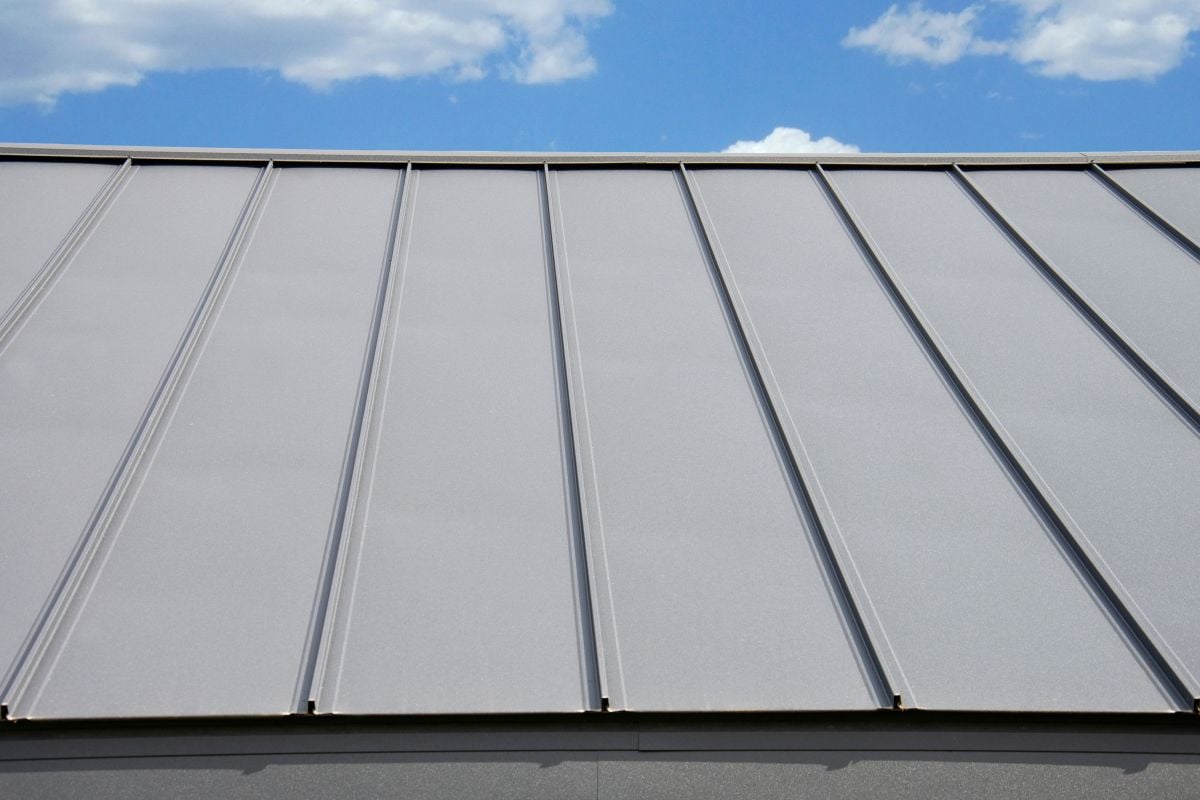 metal standing seam roof grey roof close up