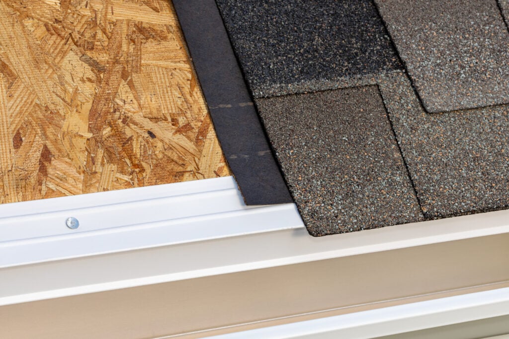 roof overlay grey shingles board showing