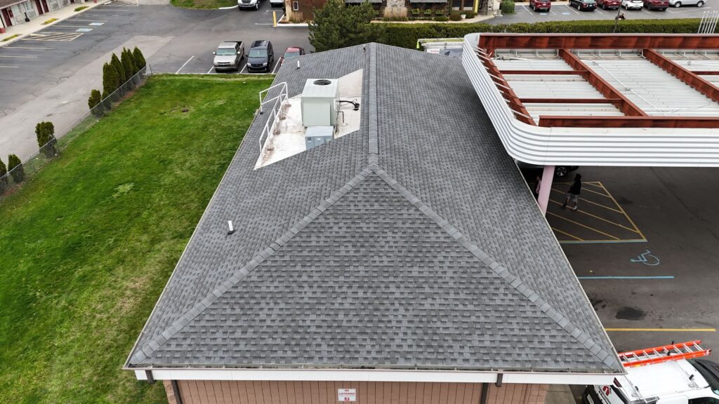 Onewayroofing aerial view of grey shingles roof